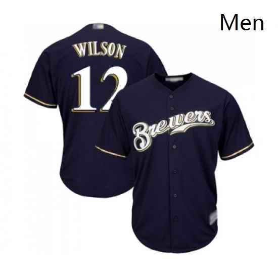 Mens Milwaukee Brewers 12 Alex Wilson Replica Navy Blue Alternate Cool Base Baseball Jersey